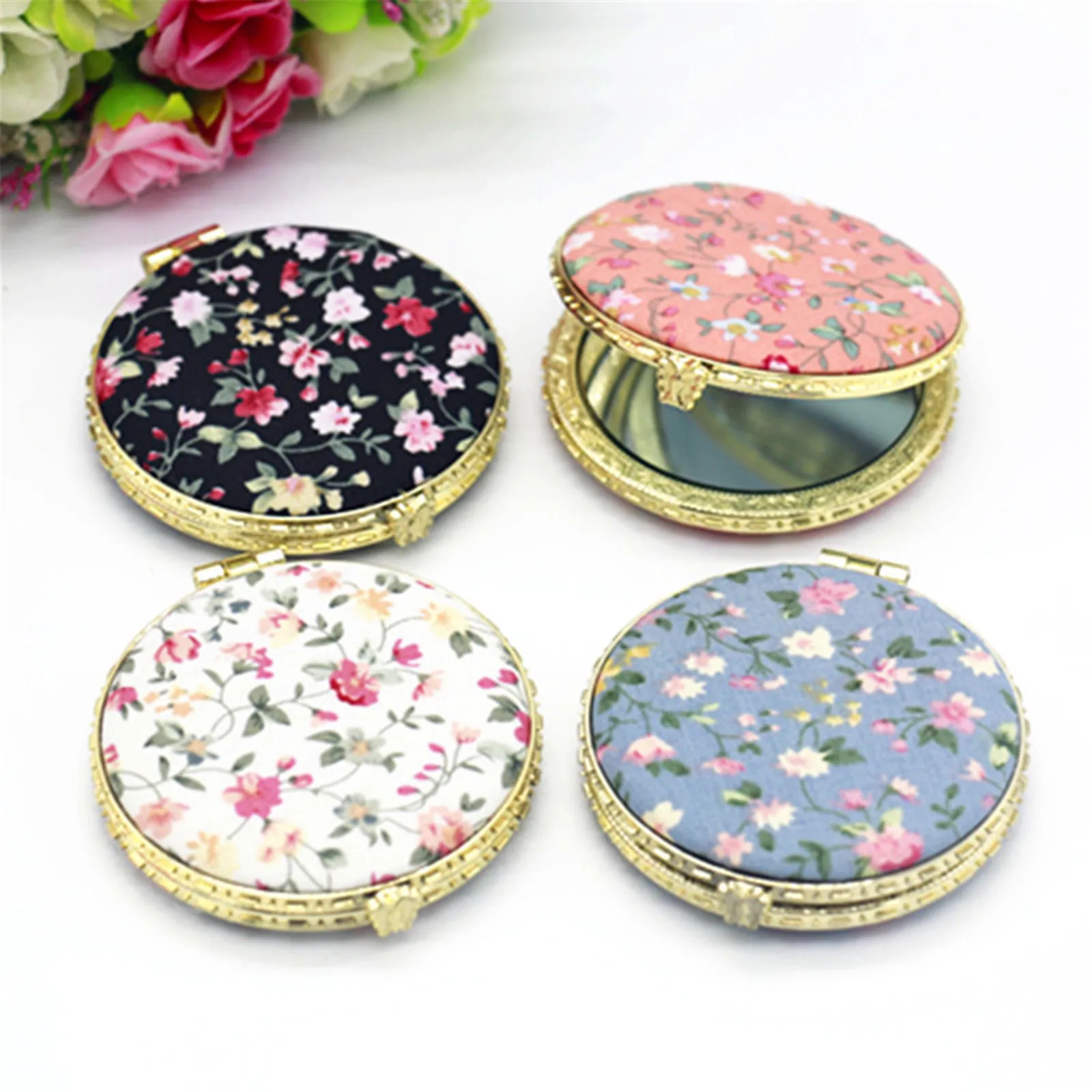 

Portable Mini Round Pocket Folding Makeup Mirror Vintage Double Sides Floral Printed Chinese Style Compact Cosmetic Mirrors