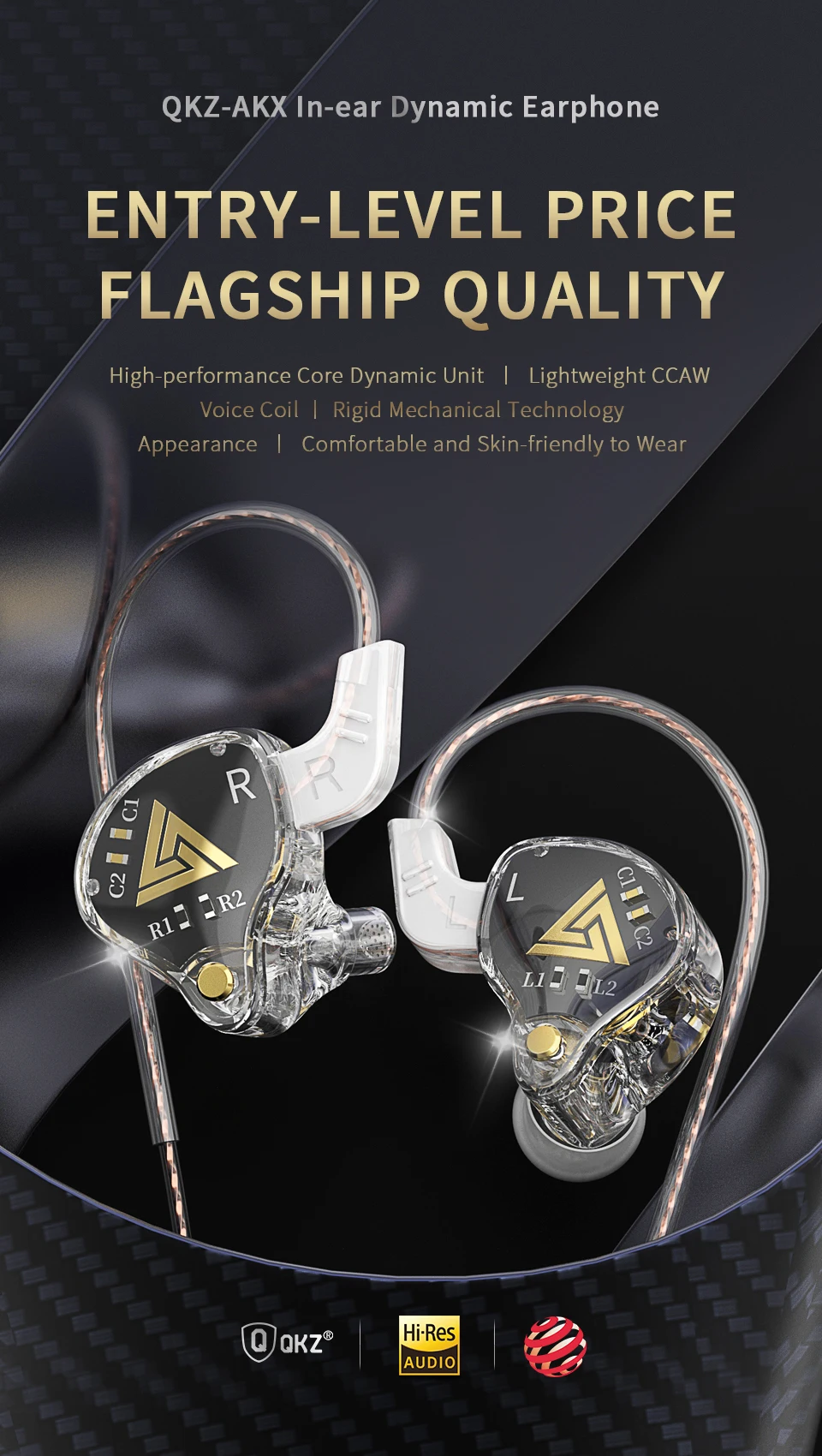 Original AKX Wired Earphone IEM Monitor Level Headset With MIC HIFI Stereo 3.5m