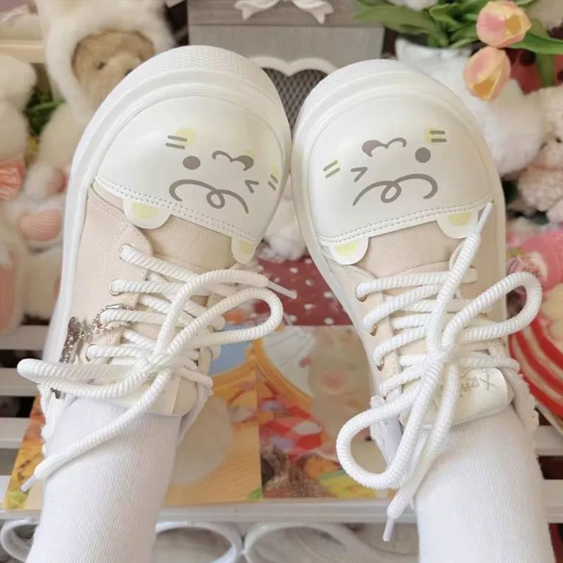 New Women's Casual Shoes Cute Cartoon Print Lace Trim Canvas