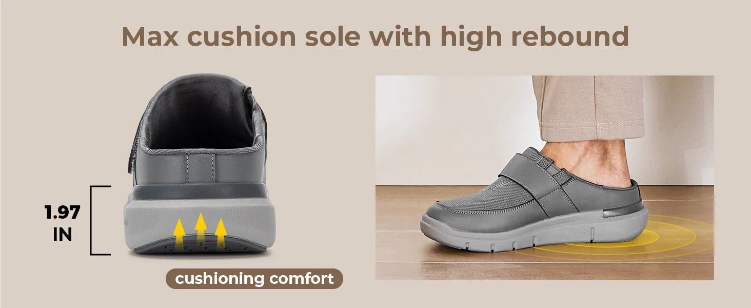 FitVille Breite Hausschuhe für Herren, Slip-On-Pantoletten, Clogs für geschwollene Füße, verstellbarer Riemen für den Innenbereich, leichte Wanderschuhe – Detail 4
