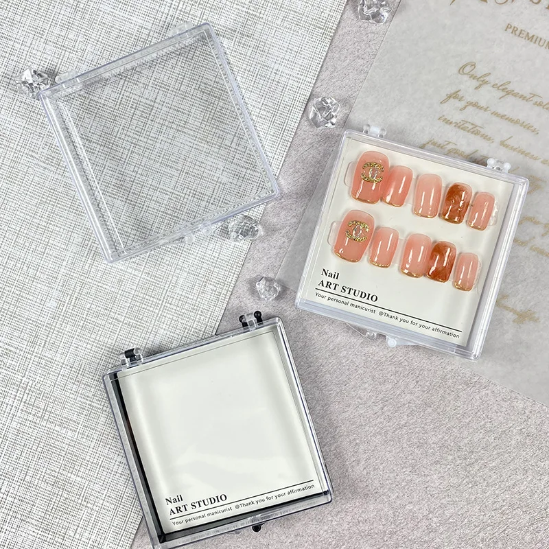 Manual Wearing False Nail Storage Box Transparent Cover Acrylic Plastic Display Box Square Jewelry Gift Box Wholesale