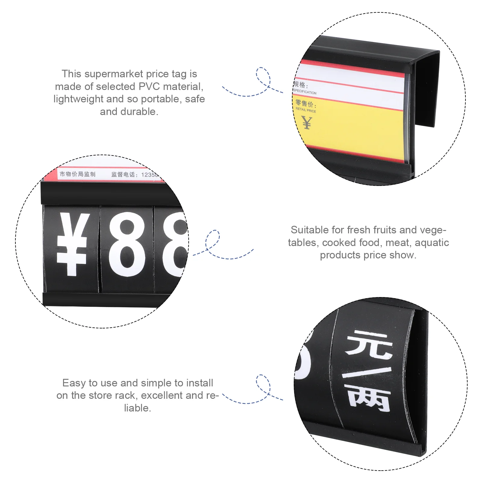 상품 클립 디스플레이 소매 표지판 가격 태그 라벨, 야채 과일 표시, PVC 슈퍼마켓, 4 개