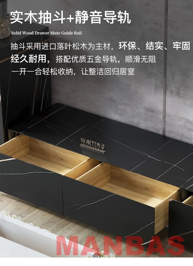 MANBAS Nordic Sintered Stone Table Basse TV Stand Modern Rectangle Coffee Tables Tea Table with Stainless Steel Muebles De Sal&oacute;n
