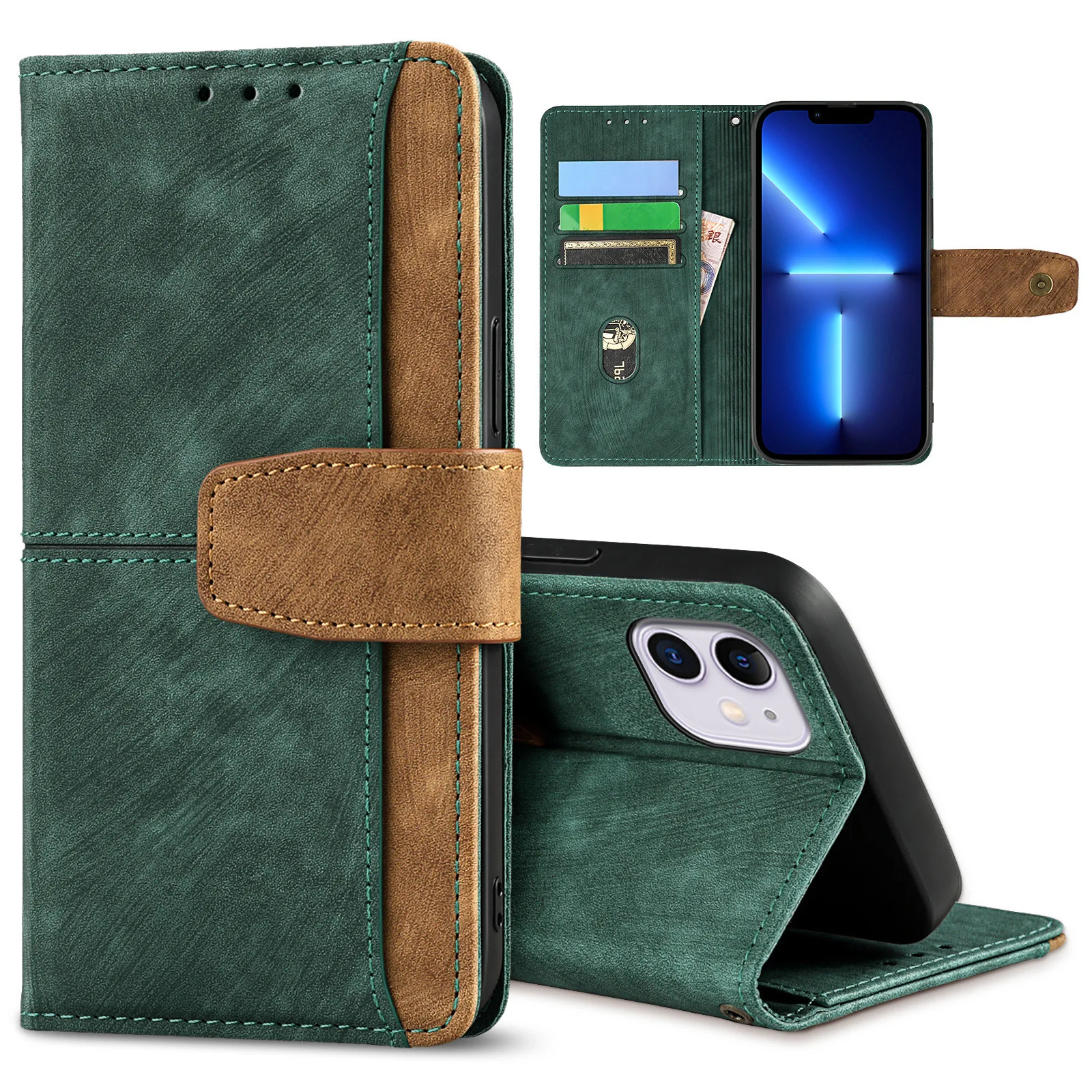 Retro Leather Wallet Flip Case with 3 Card Slots - Shockproof Phone Cover