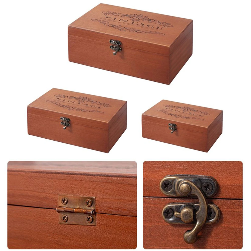Retro-Aufbewahrungsbox aus Holz mit abschließbarem Holz, dekorativer Koffer für Zuhause oder Büro, Holzkiste mit Klappdeckel, Andenkenhalter mit Schloss – Detail 2
