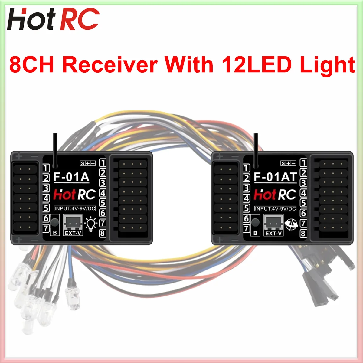 HotRC F01A F-01AT 8 Kanal Gyro Empfänger Lampe Steuerung Spannung Rückkehr PWM 8CH mit 12LED Licht für RC Auto Flugzeug tank Boot Teil