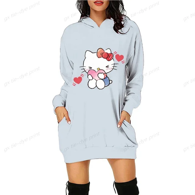 thumbnail image 1 of Sudadera con estampado de bloques de color de HELLO KITTY para mujer, moda informal, holgada, para oficina, manga larga, cuello redondo, sudaderas con capucha, tops de otoño, 1 of 5