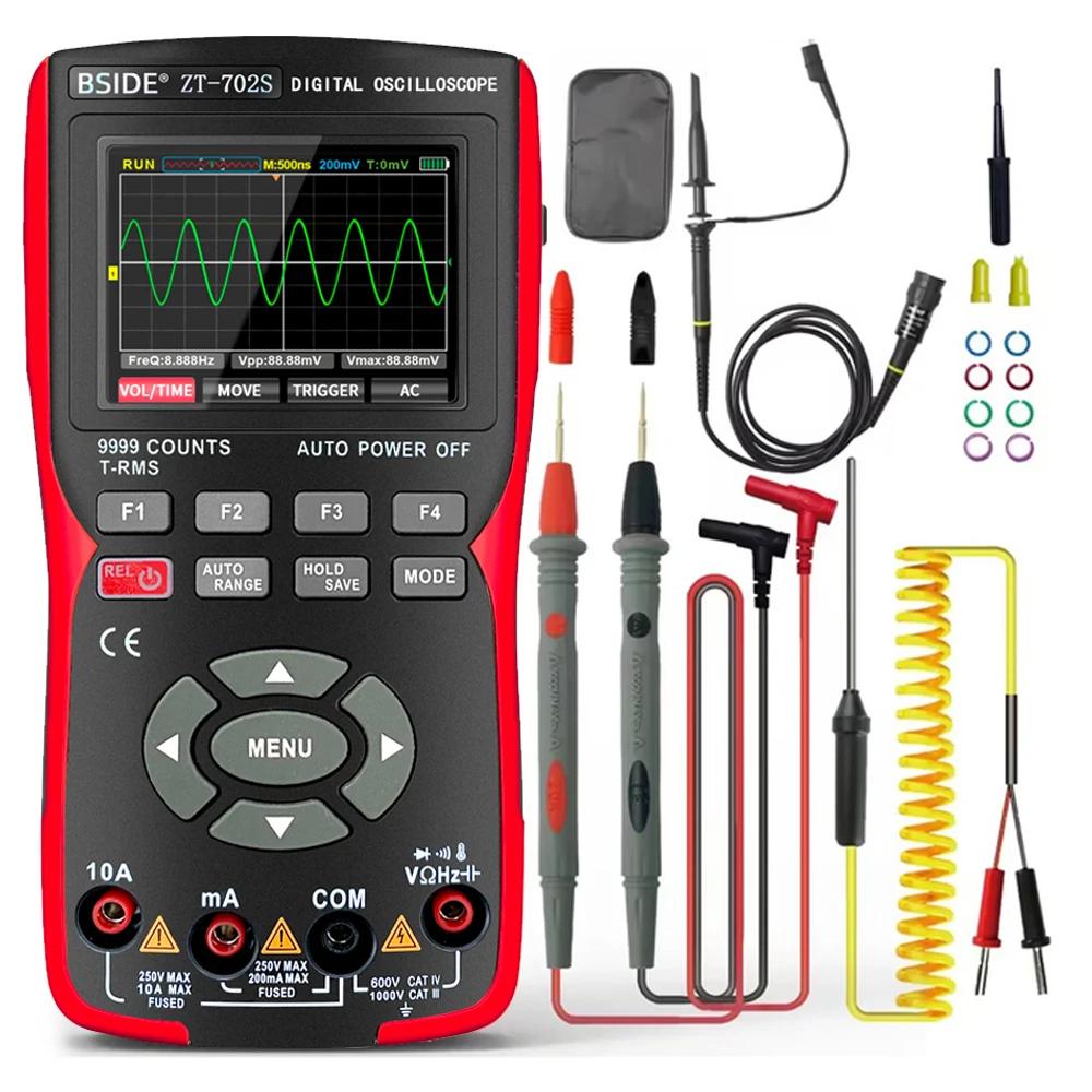 

2 in 1 Digital Oscilloscope Multimeter 48MSa/s Sampling Rate 10Mhz Bandwidth 9999 Counts True RMS IPS Color Display Multimetro