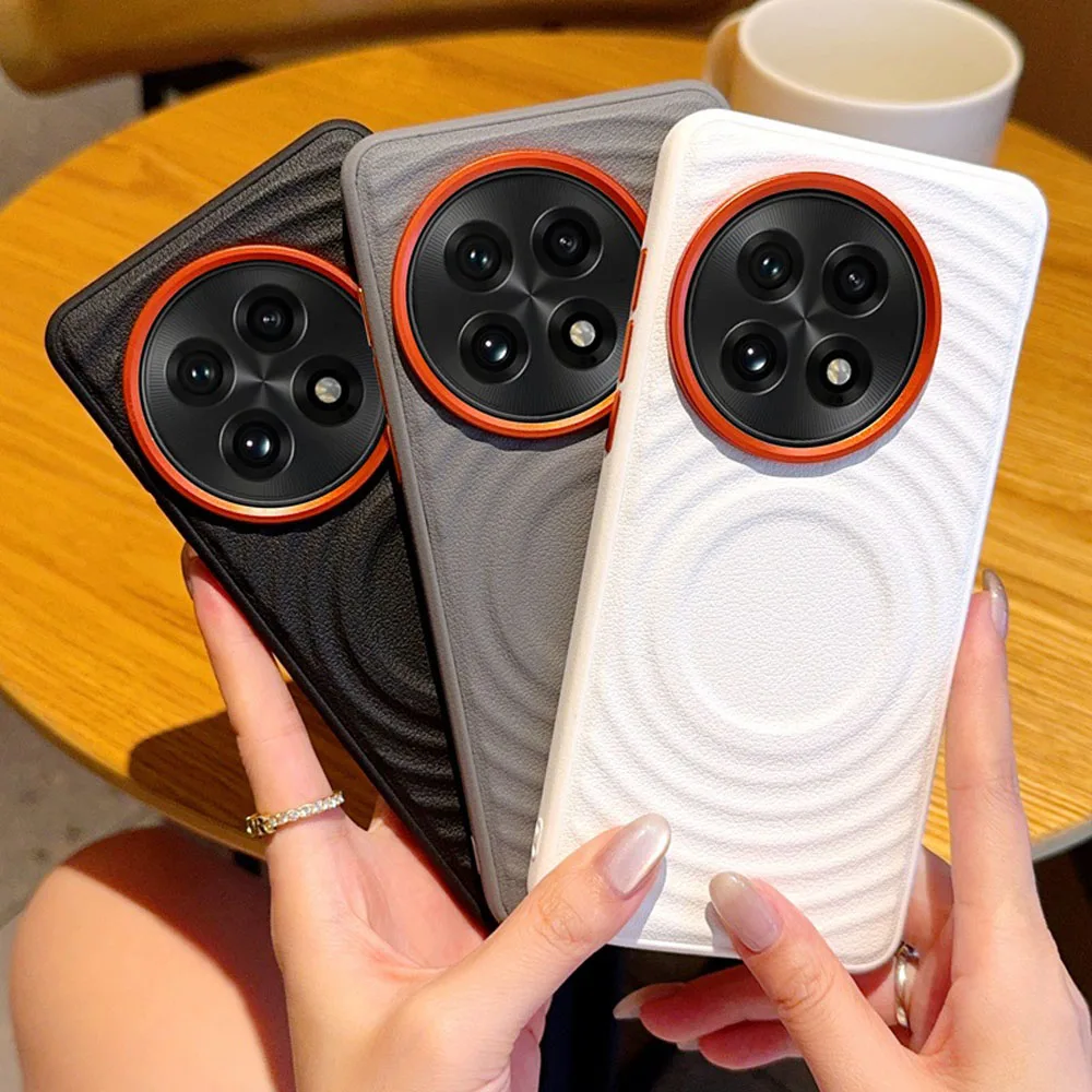 Luxury PU Leather Case with Ripple Pattern and Magnetic Wireless Charging Capability