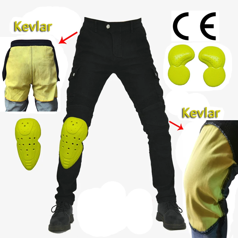 Hithotwin-pantalones vaqueros de protección Kevlar para motocicleta,  pantalones de aramida para montar en Moto, ocio, todoterreno, motocross