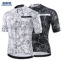 KEMALOCE Breathable Unisex White Cartoon Cat Cycling Jersey Spring Anti-Pilling Eco-Friendly Bike Clothing Top Road Team Bicycle 1
