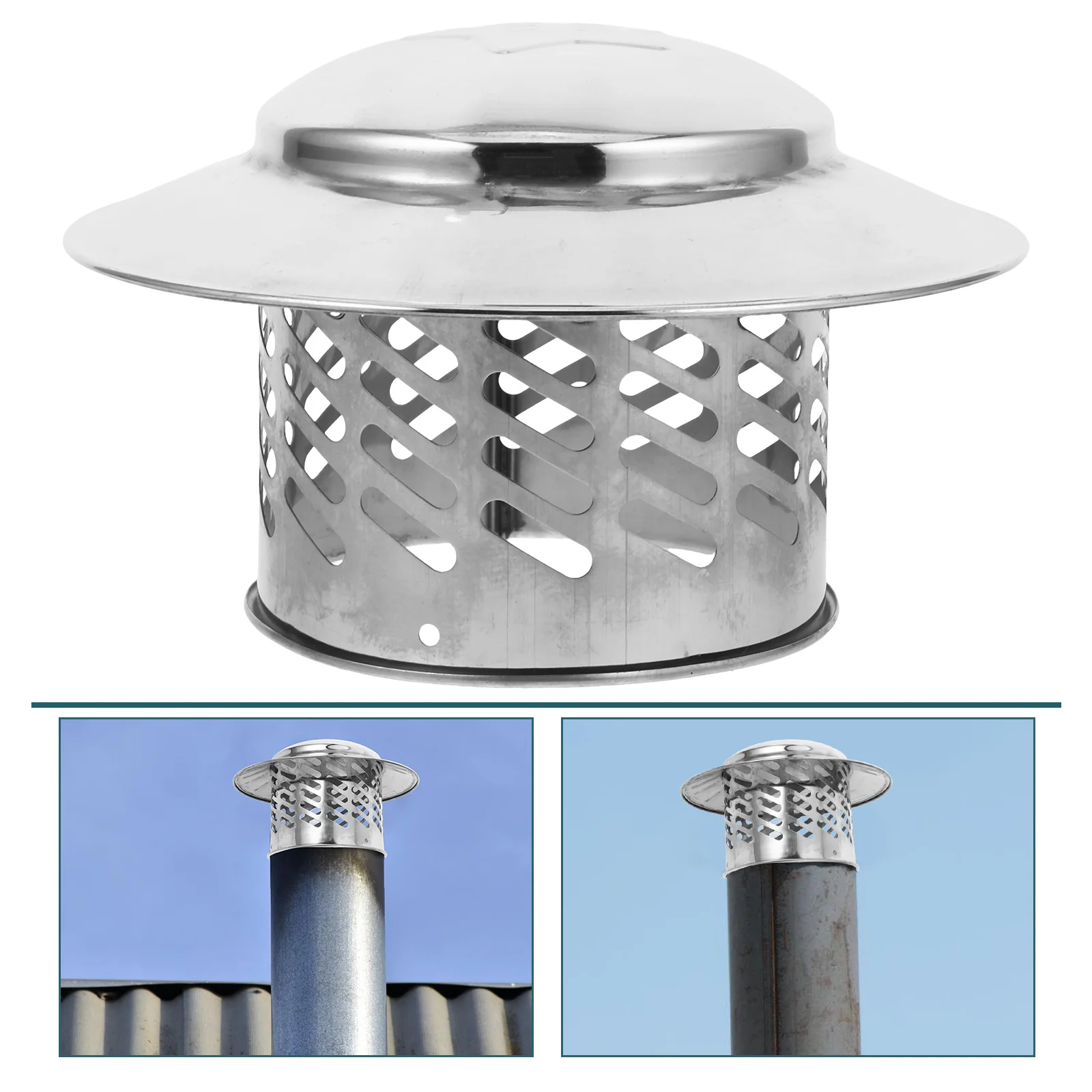 Stainless Steel Rain Hat Chimney Cap Flue Cover Stove Vent Exhaust Pipe Protector Fireplace Hood Birdproof Debris Blocker