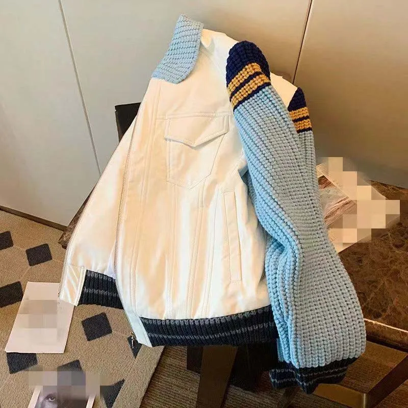 Sweater Paneled Denim Jacket Unisex Lapel Jacket Vintage Design Sense Baseball Uniform Fall 2022 New Top
