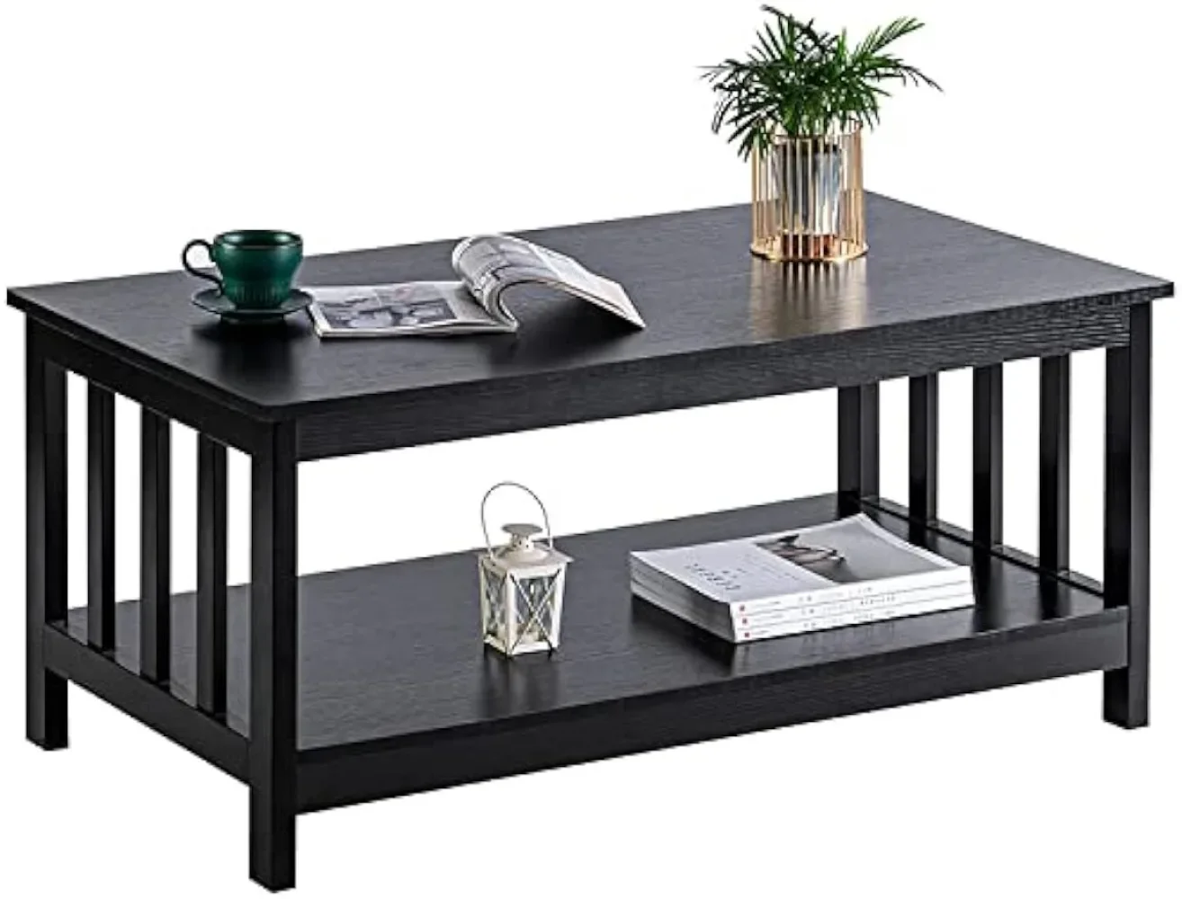 ChooChoo Mission Coffee Table, Black Wood Living Room Table with Shelf, 40 Black 4