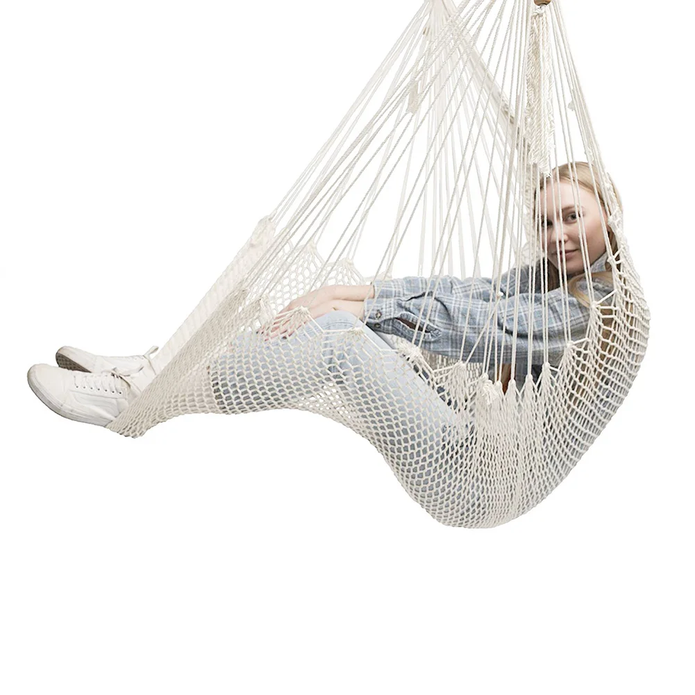 Indoor Outdoor Large Cotton Rope Hanging Chair Solid and Compressive Resistance Practical Natural White Comfort Swing Chair 4