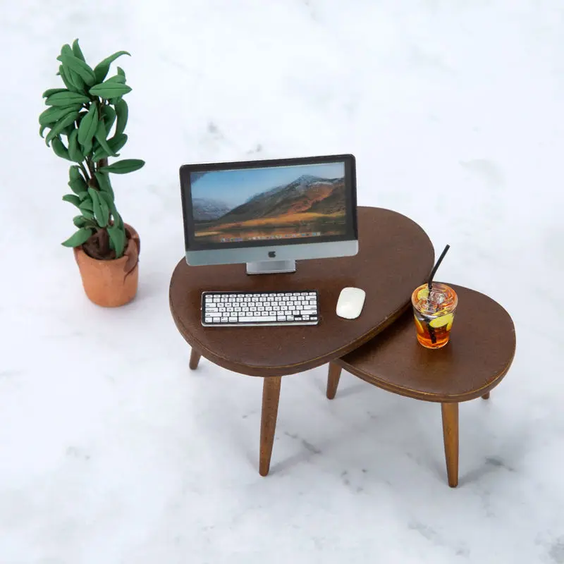 1Set 1:12 Dollhouse Miniature Triangle Coffee Table Computer Desk Tea Table Model Living Room Furniture Home Decor Toy 6