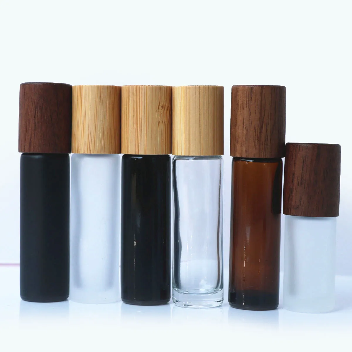 Premium Refillable Glass Roller Bottles with Natural Bamboo Lids - 5ml & 10ml Amber & Clear Vials