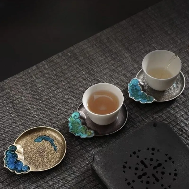 Japanese Antique Copper Coasters Retro Heat Insulation Cup Holder Mat Pad Chinese Kung Fu Gungfu Tea Ceremony Tea Trays Teaware