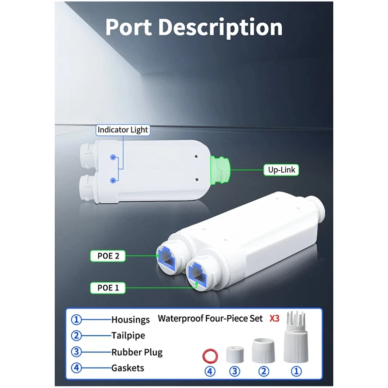 2포트 방수 POE 리피터 IP66 10/100Mbps 1-2 PoE 연장기 IEEE802.3Af/At 48V 지원 야외용 POE 스위치 카메라-A23U