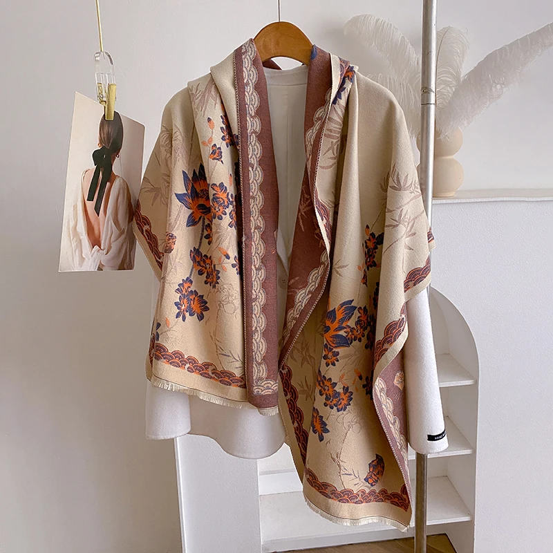 2024 Latest Design Winter Two-Sided Jacquard Cashmere Scarves High Quality Women Thicken Wrap Shawl Ladies Wool Pashmina Scarf