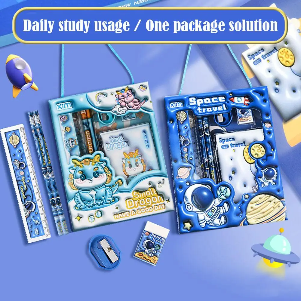1 Set Cartoon Stationery Set Including Pencil Notebook Ruler Eraser Pencil Sharpener Student School Supplies Stationery Gifts - 2