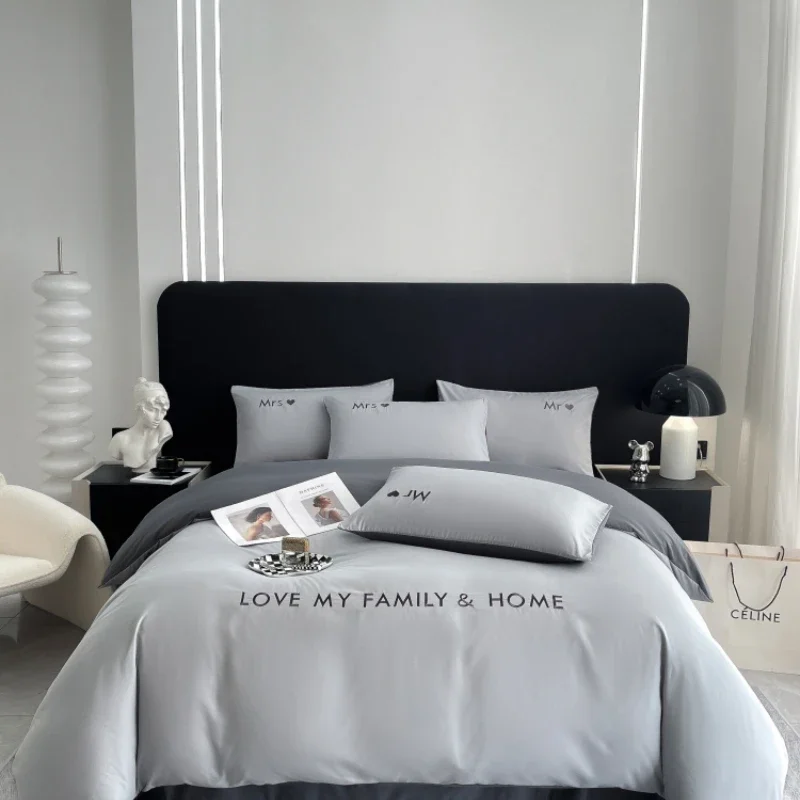 

Nordic Luxury Egyptian Cotton Bedding Set King Queen Double Twin Size with Sheet Duvet Cover Pillowcases 1/2 People Bed Linens