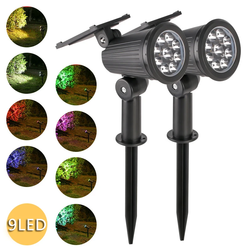 9 LED Solar Garden SpotLight Outdoor RGB Solar Landscape Street Lamp IP65 Waterproof Brightness Adjustable for Yard Palm Trees