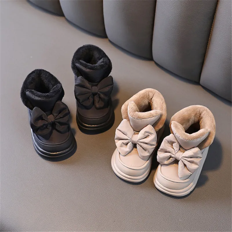 New Winter Baby Snow Boots Waterproof Butterfly-knot Warm Plush Girls Princess Shoes Non-slip Fashion Toddler Kids Bootss