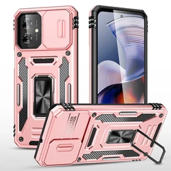 Push Window Camera Protector Stand Case with Invisible Bracket and Hybrid Ring Cover for Motorola Edge (2025) (Rose Gold)