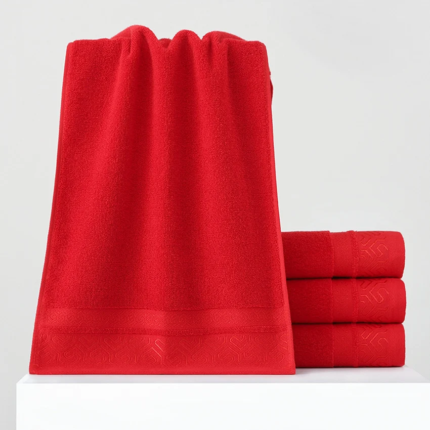 Red Cotton Towels Wedding Gift Face Towel Solid Color Soft Thick Towel 34*74cm for Adults Kids Home Bathroom Toalla Serviette 5