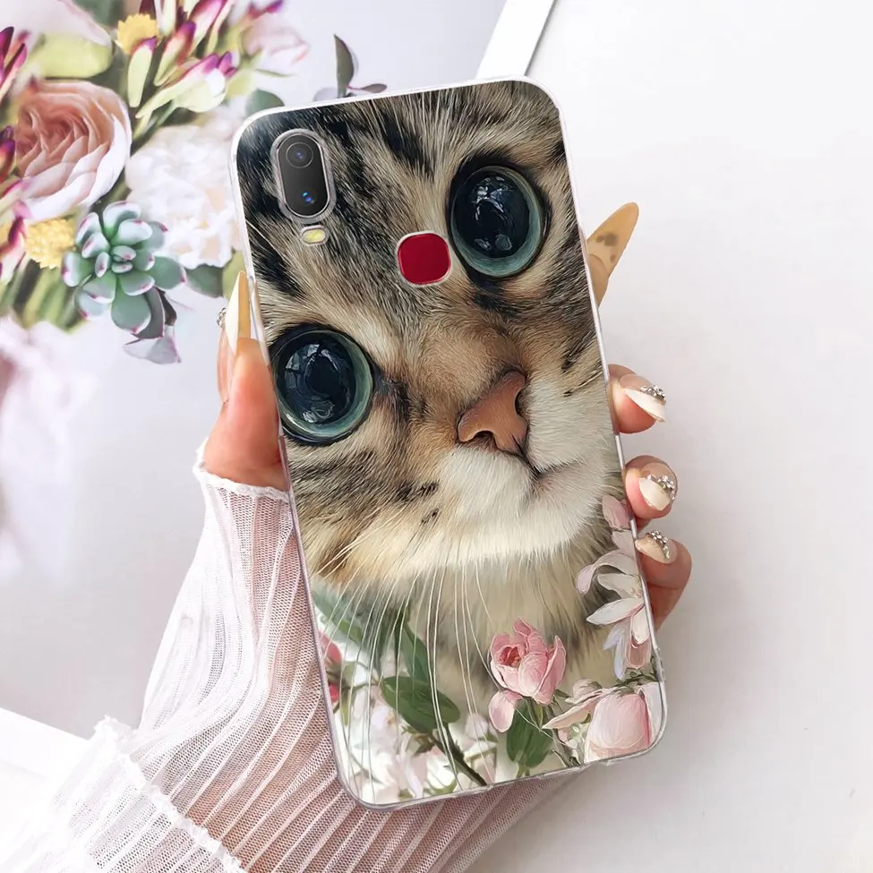 Clear Cute Cat Floral Soft Back Cover - Luxury Painted Design