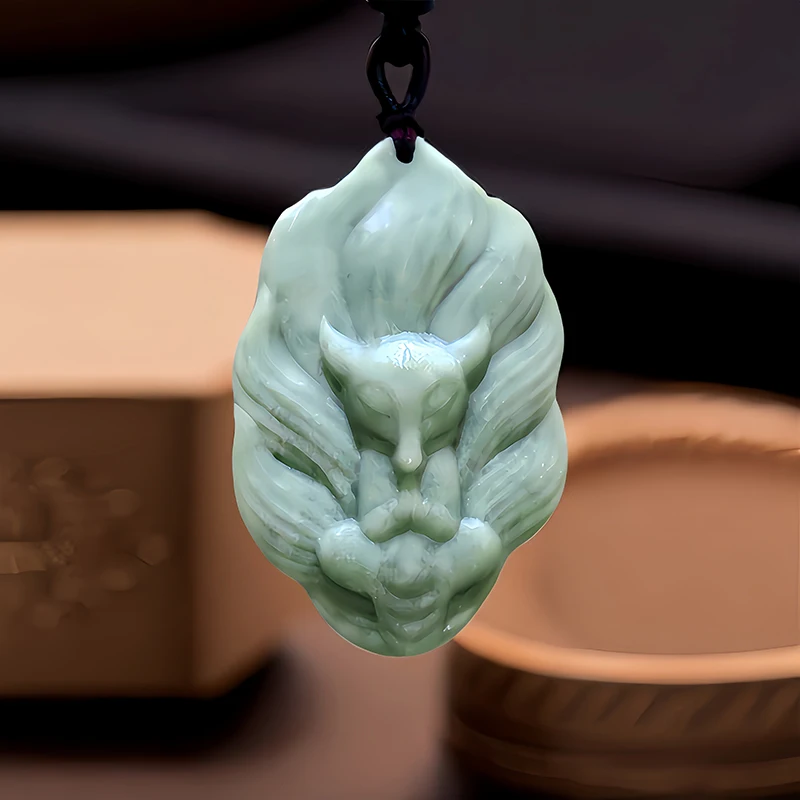 

Natural Real Jade Nine Tailed Fox Pendant Necklace Gifts for Women Men Charm Chinese Stone Carved Jewelry Gift Accessories