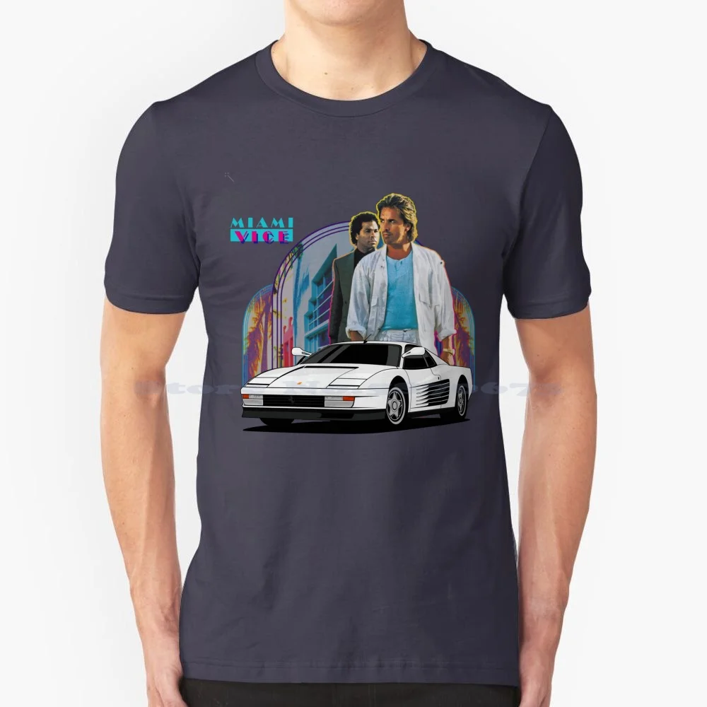 Miami Vice-Maglietta Testarossa 100% Cotone Tee Don Johnson Philip Michael Thomas Sonny Crockett Florida Usa Miami Vice Full