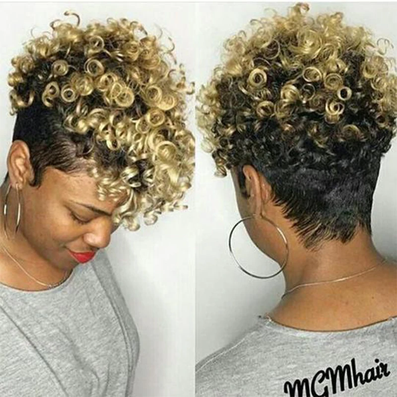 Parrucca Riccia Corta Crespa Alla Moda Per Donne Nere Parrucca Riccia Afro Sintetica Da Bionda A Nera Naturale Come Capelli Veri Cosplay Party Peruca