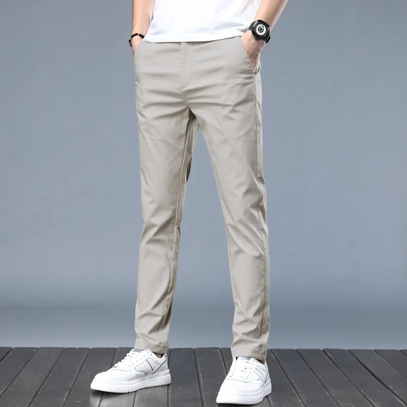 

Men's casual business trousers summer stretch pants men's loose straight ice silk pants light luxury sports trousers sweatpants
