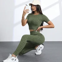 Fashion Slim Quick Dried Women Yoga Suit Two Pcs Set Leopard Female Sports Running Fitness Pant Casual Sportswear Suits Blue Red 1