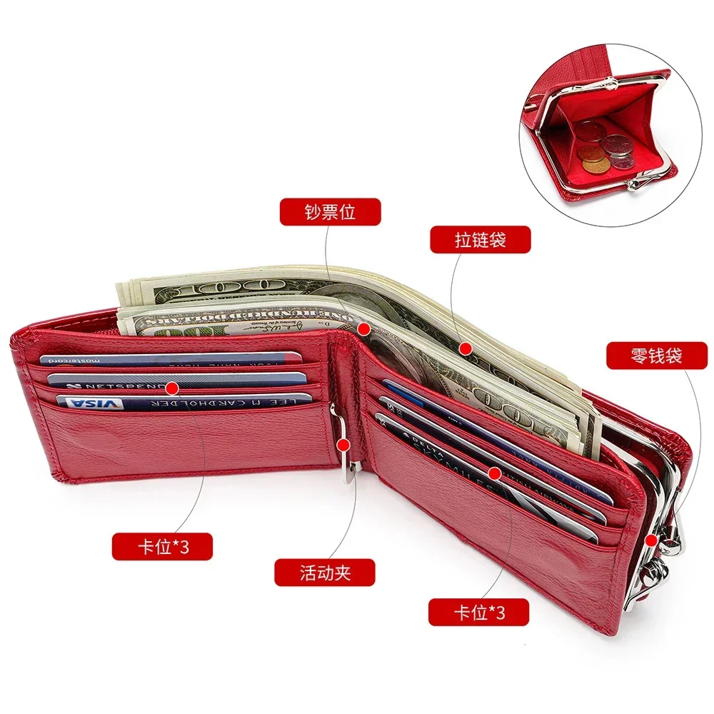 Luxury Designer Woman Wallets for Coins and Cards Genuine Leather Short For Female Ladies Evening Cluthes Clip Purse