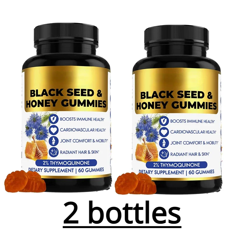 

2 бутылки черных семян, медовые жевательные резинки, здоровая кожа, комфорт для суставов, жизненная сила и здоровая еда