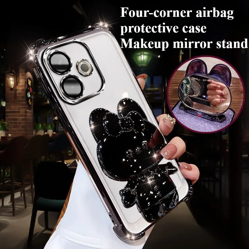Fashion Glitter Mirror Holder Phone Case with Enhanced Airbag Protection
