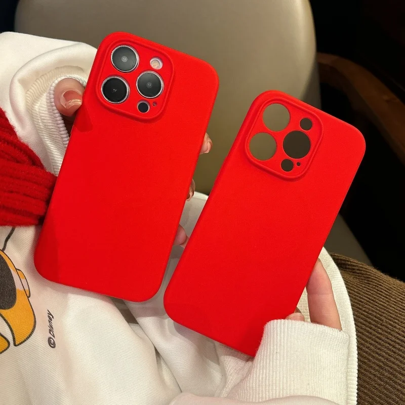 Premium Chinese Red Liquid Silicone Magnetic Case with MagSafe Compatibility, Wireless Charging, and Soft Touch Finish