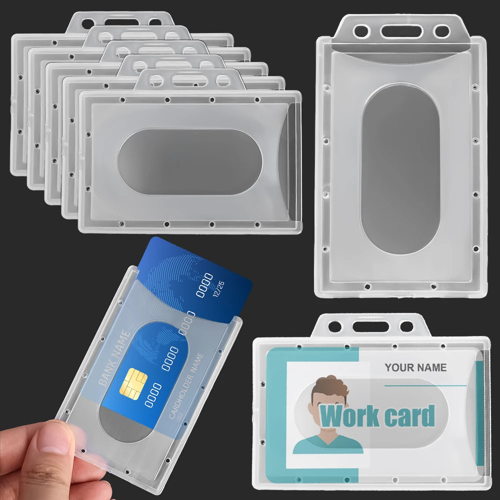 Card Holder 1-10Pcs Vertical & Horizontal Work Card Cover Multifunctional Plastic Badge ID Sleeve Protector