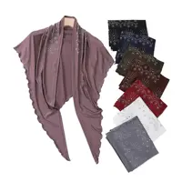 Ramadan Plain Triangle Scarf Solid Ice Silk Hijab Elastic Muslim Shawls Islam Wraps Turban Diamonds Headscarf Handband Foulards
