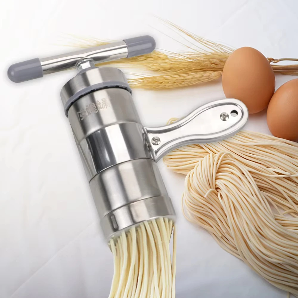 Stainless Steel Manual Noodles Maker Portable Pasta Maker Noodle Making Press Machine Spaghetti Making Tools with 2/5 Noodle