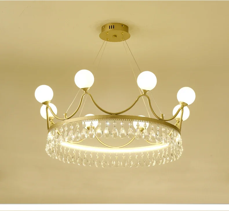 

Modern Crown Crystal Loft Chandelier Parlor Dining Room Hanglamp Bedroom Hanging Light Fixtures G9 Matte Gold Cord Adjustable