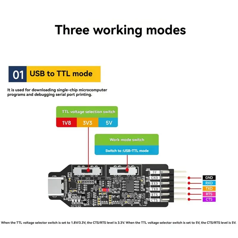 베스트셀러 TTL-RS485 USB 다기능 시리얼 포트 모듈 CH340 통신 다운로드 어댑터 (코드 포함) USB-TTL USB-RS485