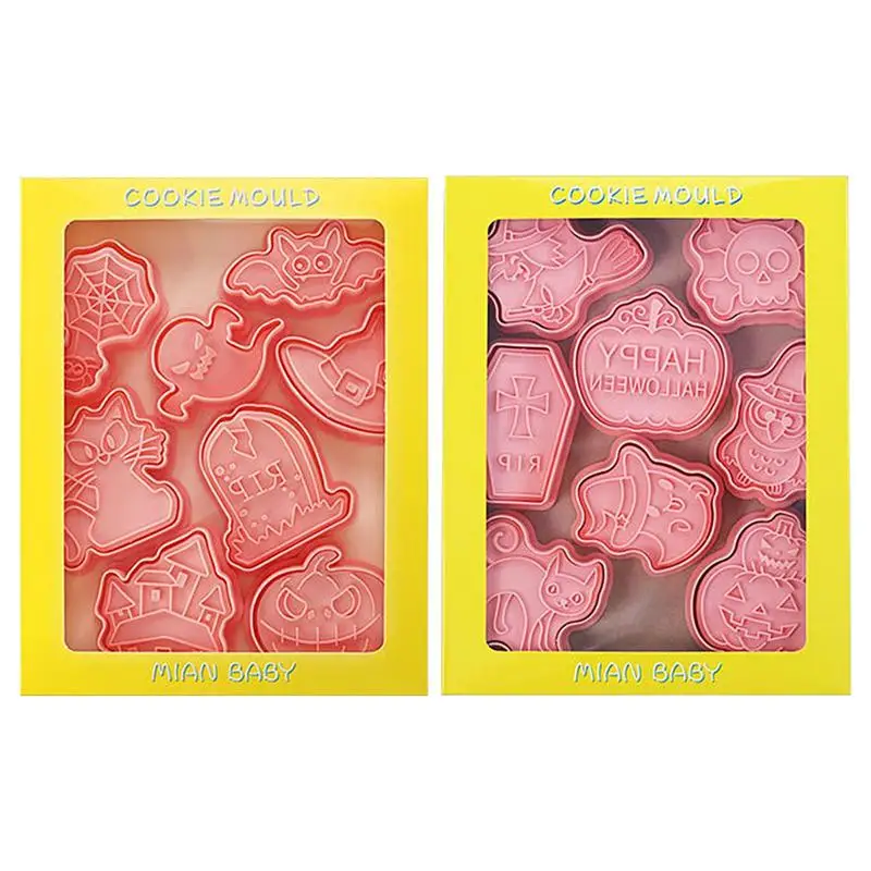 

16Pcs Halloween Cookie Cutters DIY Pumpkin Face Biscuit Fondant Ghost Skull Castle Stamp Type Mini Biscuit Baking Molds