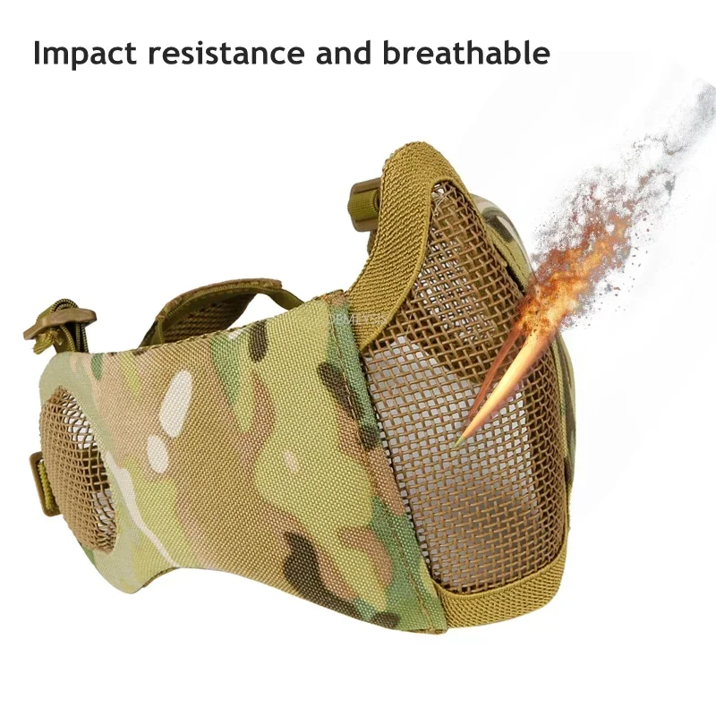 Mask Hunting Half Face Ear Protection Camouflage Guard paintball mask Tactical Metal Net Mesh