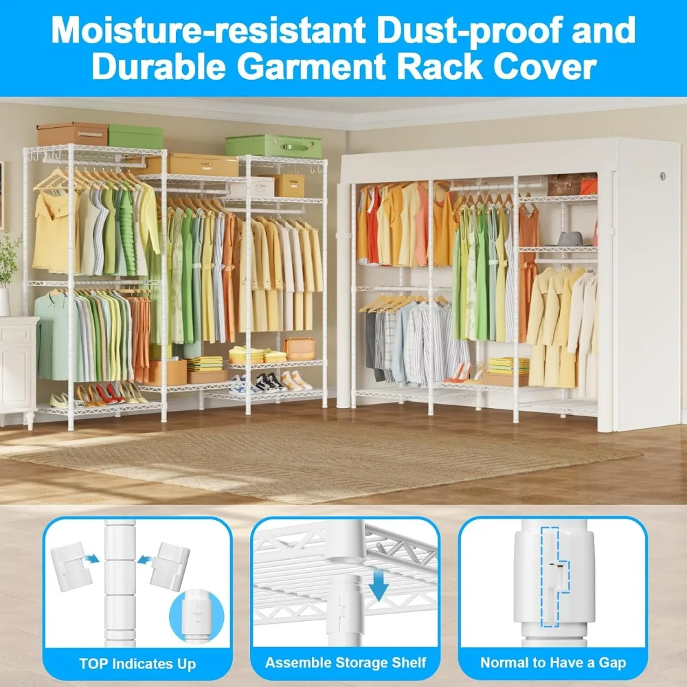 Sturdy Freestanding Closet Organizer with Adjustable Hanging Rack, 63 Wide x 16 Deep