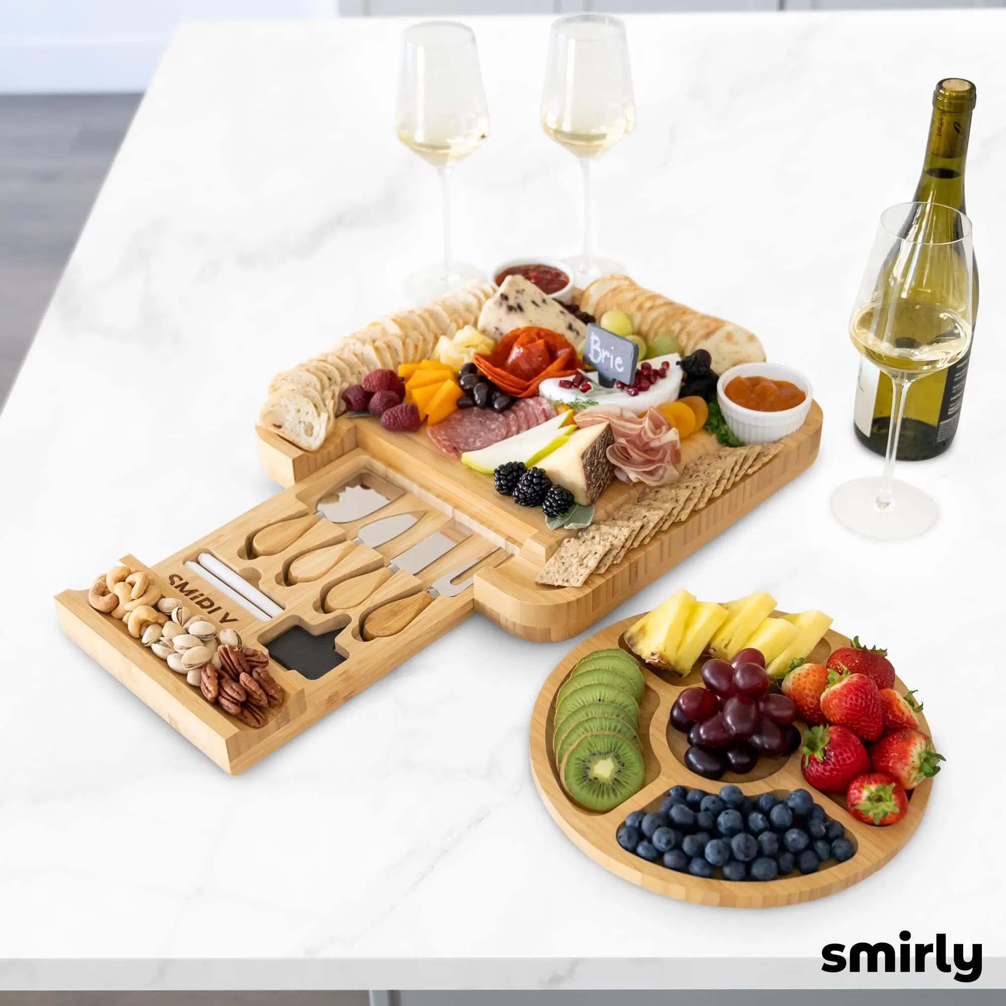 Bamboo Cheese Board And Knife Set Large Charcuterie Boards Set Cheese Platter House Warming Wedding Gifts For Party Food Tray