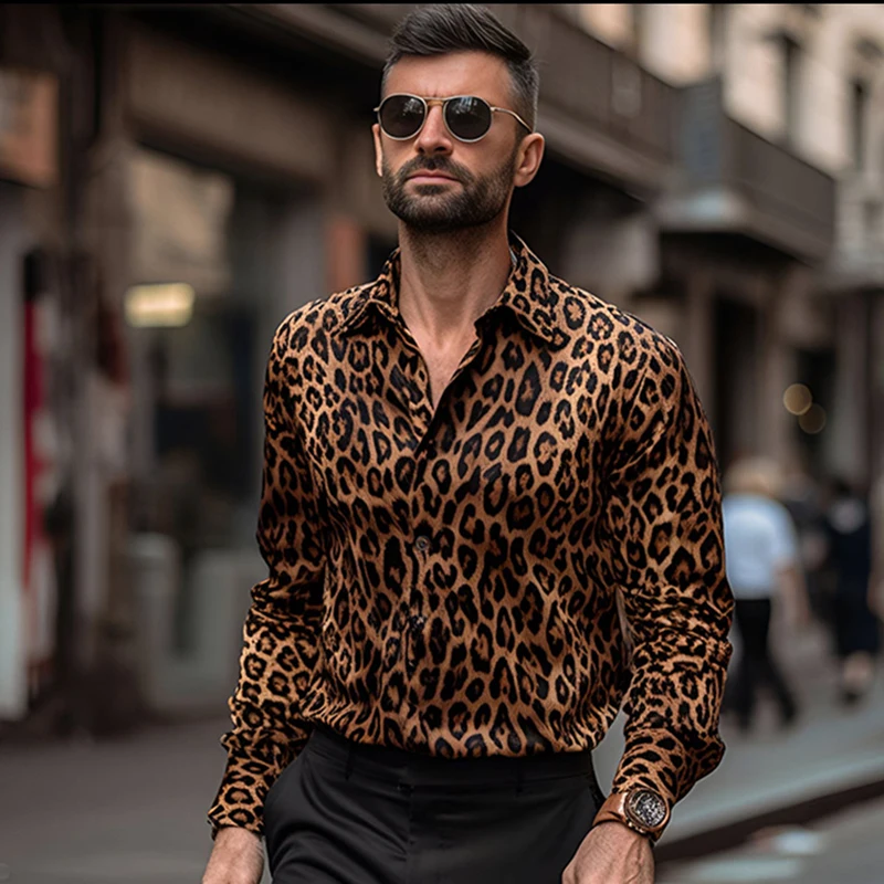 

2023 Fashion Man Club Leopard Print Shirt High Quality Long Sleeve Shirt Casual Party Shirt Chemise Homme Shirt